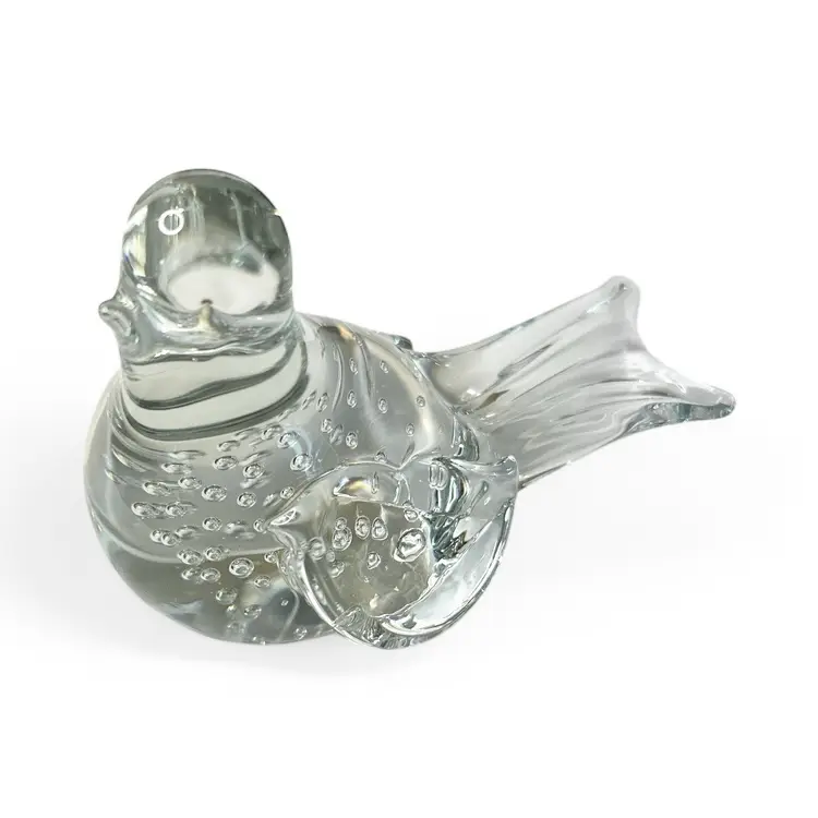 Hand Blown Clear Glass Controlled Bubbles Bird Paperweight Or Figurine