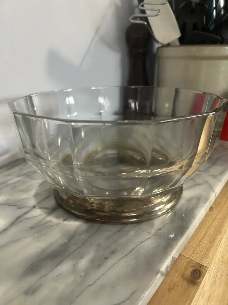 Godinger Decagon Silver Plate And Cut Glass Bowl