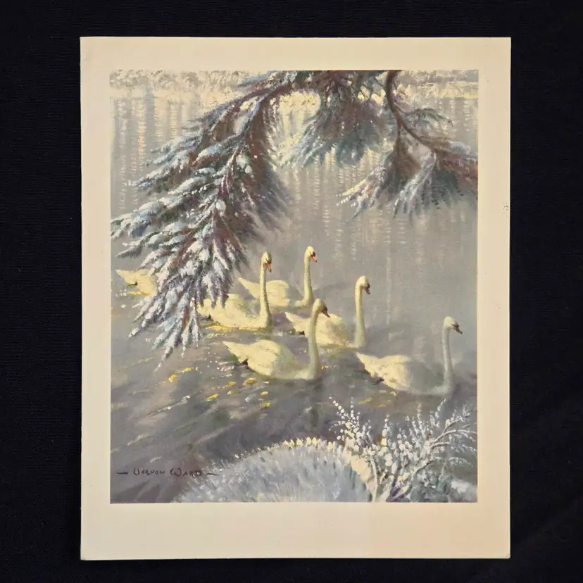Ephemera Vernon Ward Swans Christmas Card for DAPAG 1943 England Signed by 2 Directors Vintage
