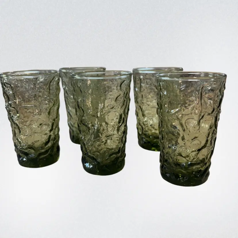 Anchor Hocking Milano Green Glasses - Set Of 5 - VTG