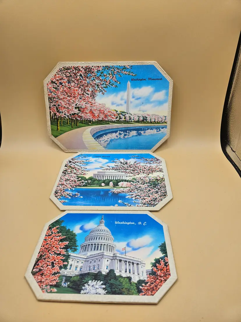 3 Paper Rectangle Trivets Washington DC Sites, Some Marks