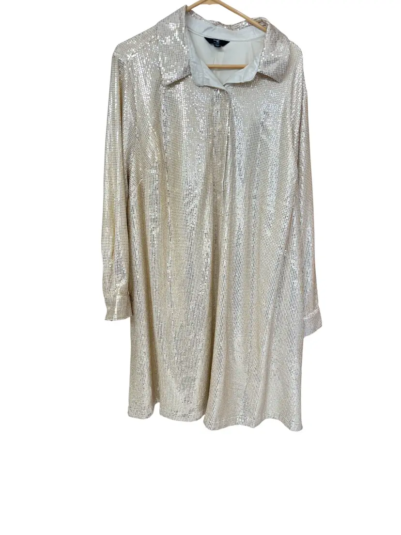 087. Terra Sky Mini Dress Cream Champagne Gold Sequin Size 3X 24-26W NWT