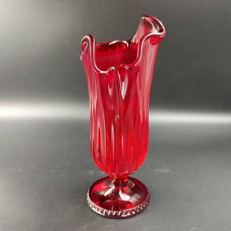 Vtg Fenton Red Art Glass Swung Vase