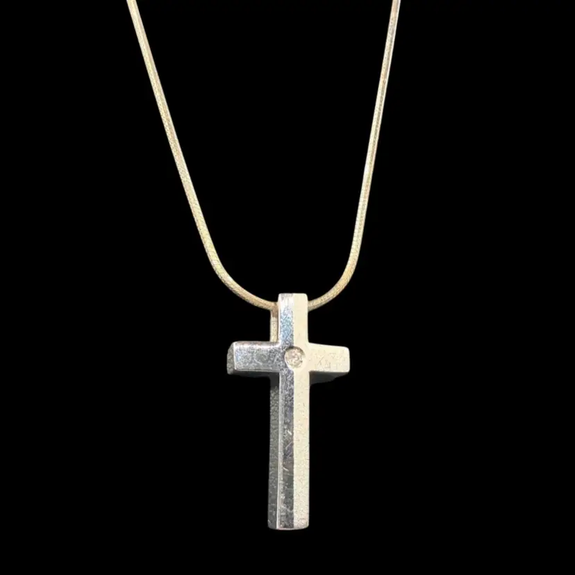 Sterling Silver And Diamond Cross Necklace