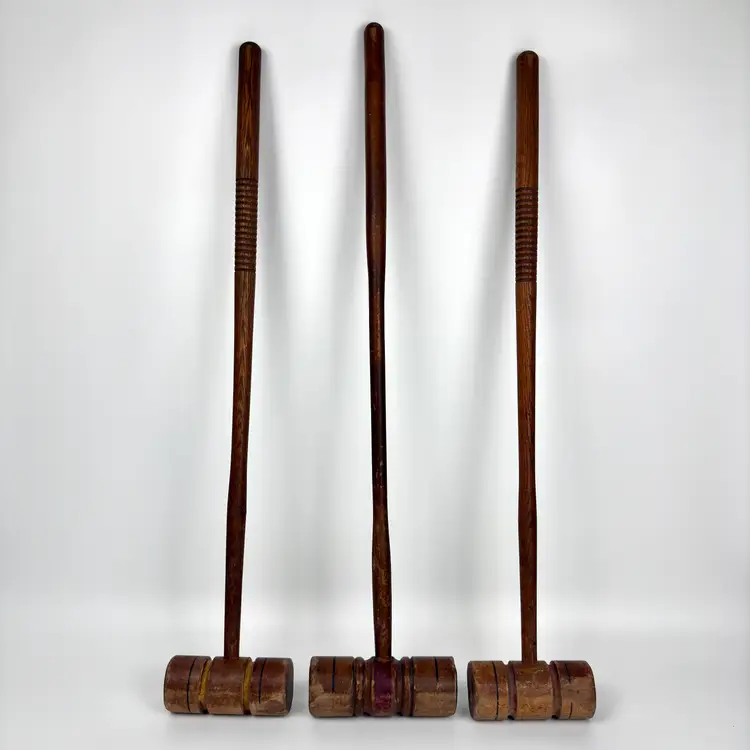 3 Vintage Wooden Croquet Mallets