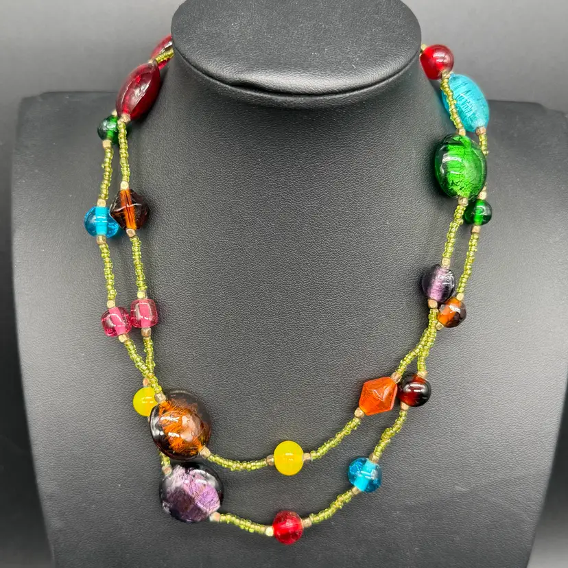 Venetian Multicolor Glass Bead Necklace 24”