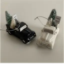 Set Of 2 Old Style Trucks Carrying Christmas Trees