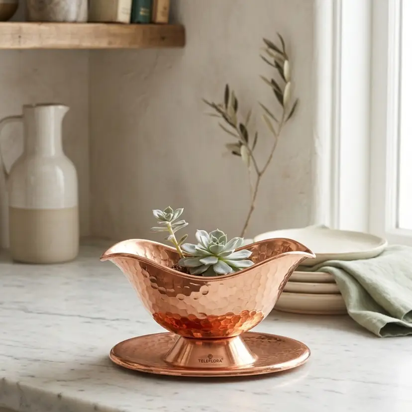 Vintage Teleflora Gift Copper Collector Hammered Bowl Shinny 7 3/4" x 4 1/4"
