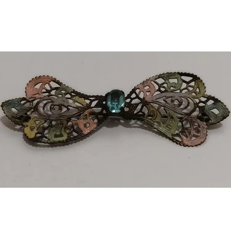 Antique Victorian Filigree Brooch With Beautiful Light Blue Embellishment