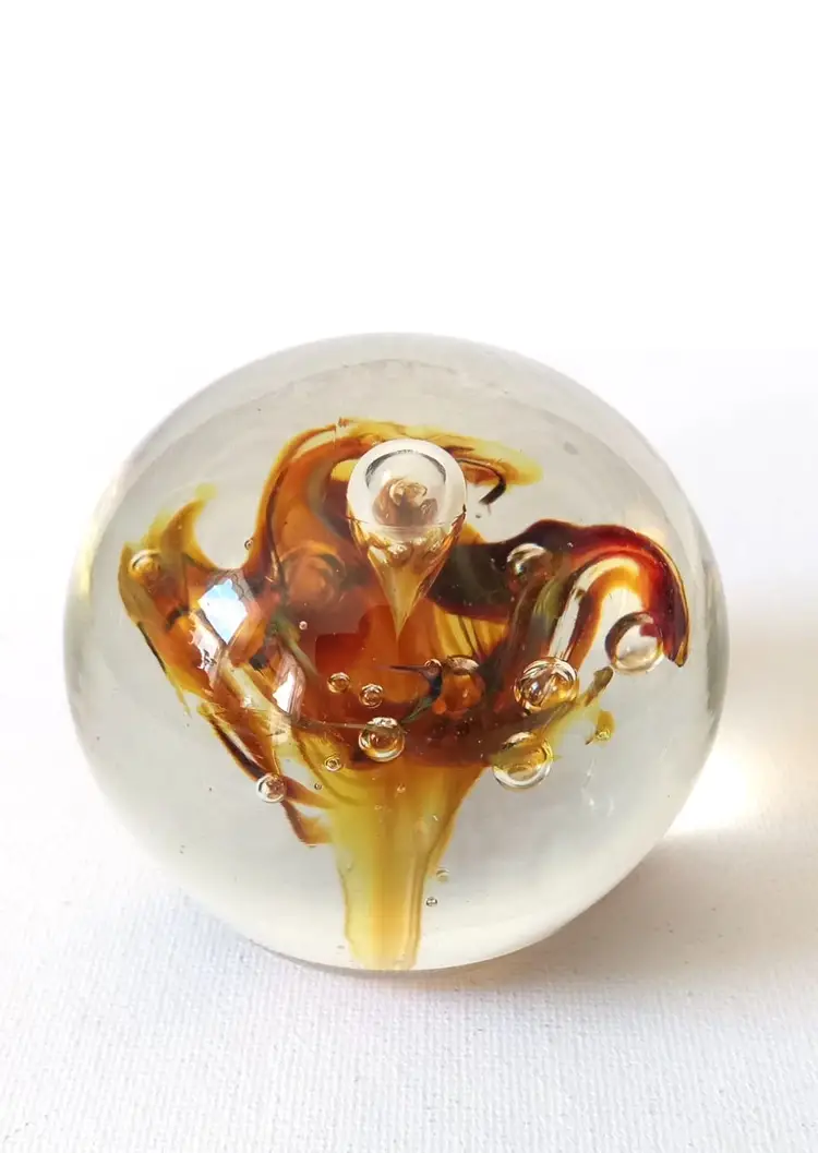 R W Stephan Stunning Vintage Glass Paperweight Signed 1980 caramel swirl