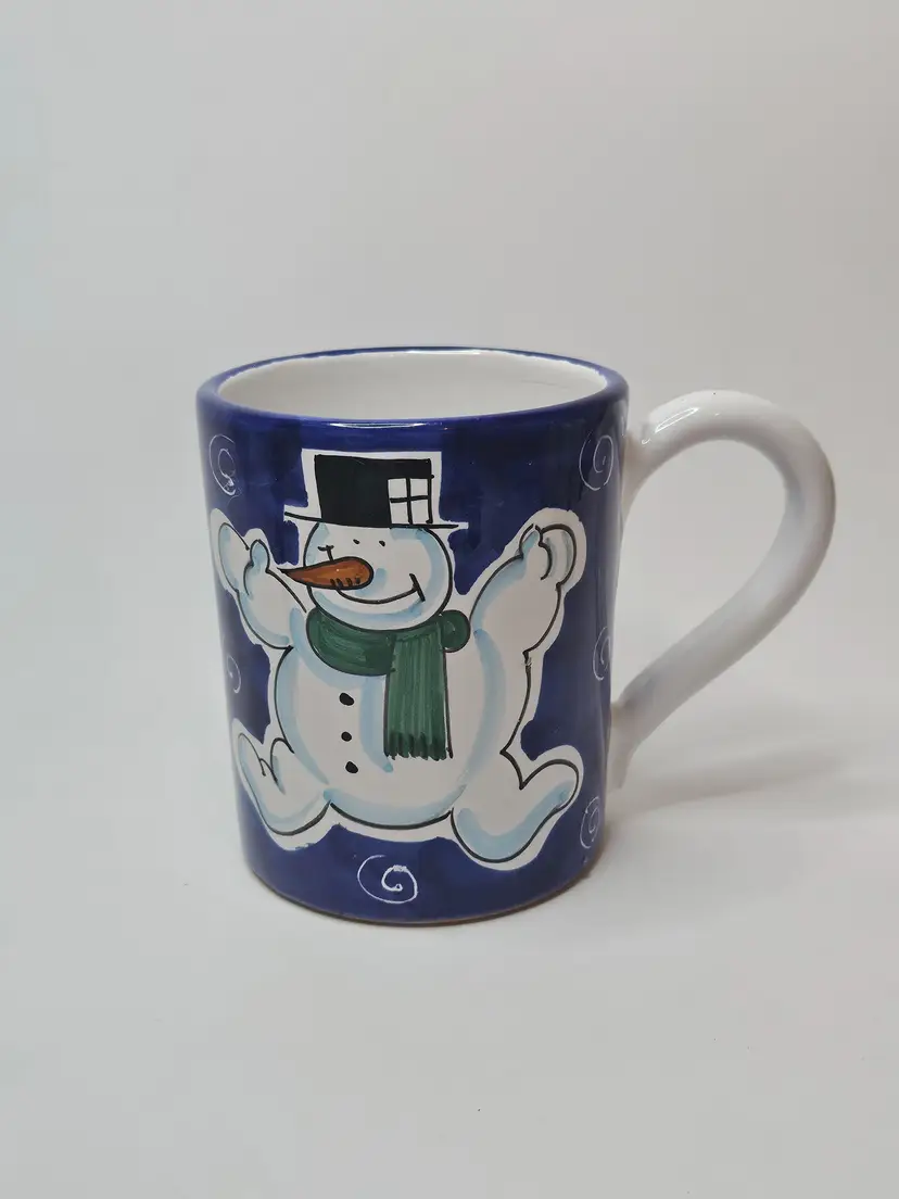 Starbucks Exclusive Blue Snowman Holiday Mug Sberna Deruta Italy Snow Flakes
