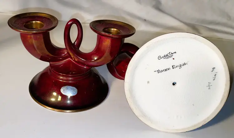Carlton Ware Rouge Royale Double Candle Holder Red & Gold Vintage
