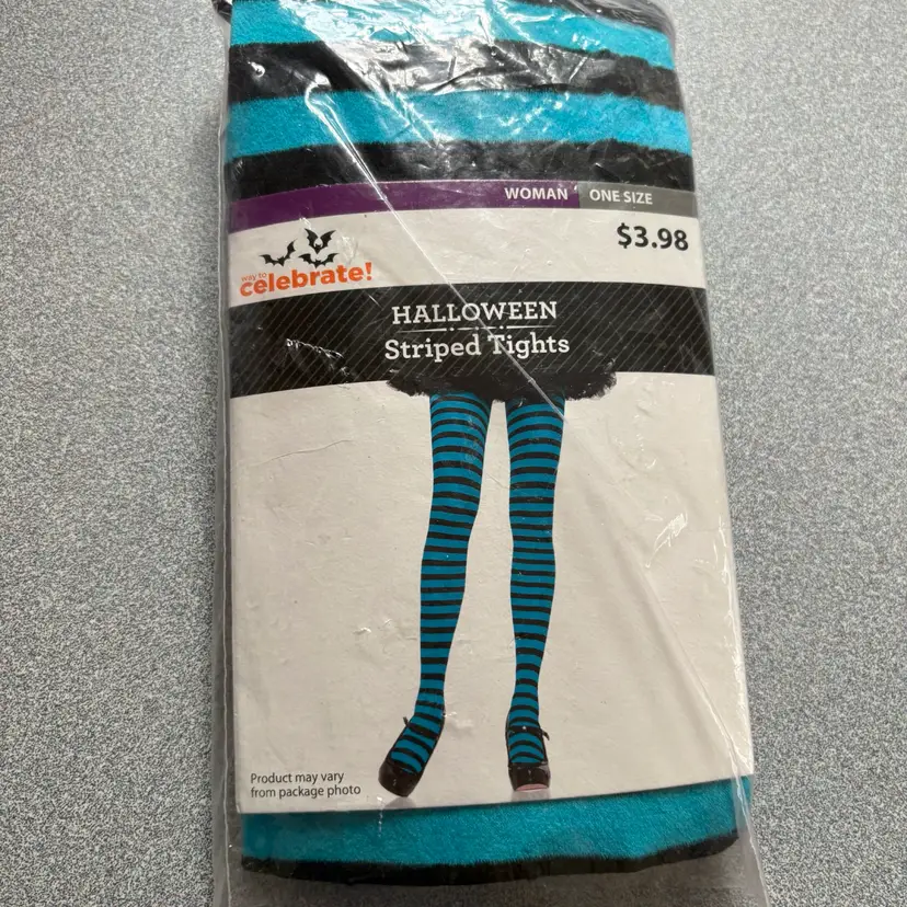 029. Halloween Blue Black Striped Tights