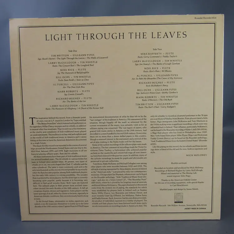 Light Through the Leaves Traditional Irish Wind Instruments Vinyl LP Record Album Celtic Folk Music