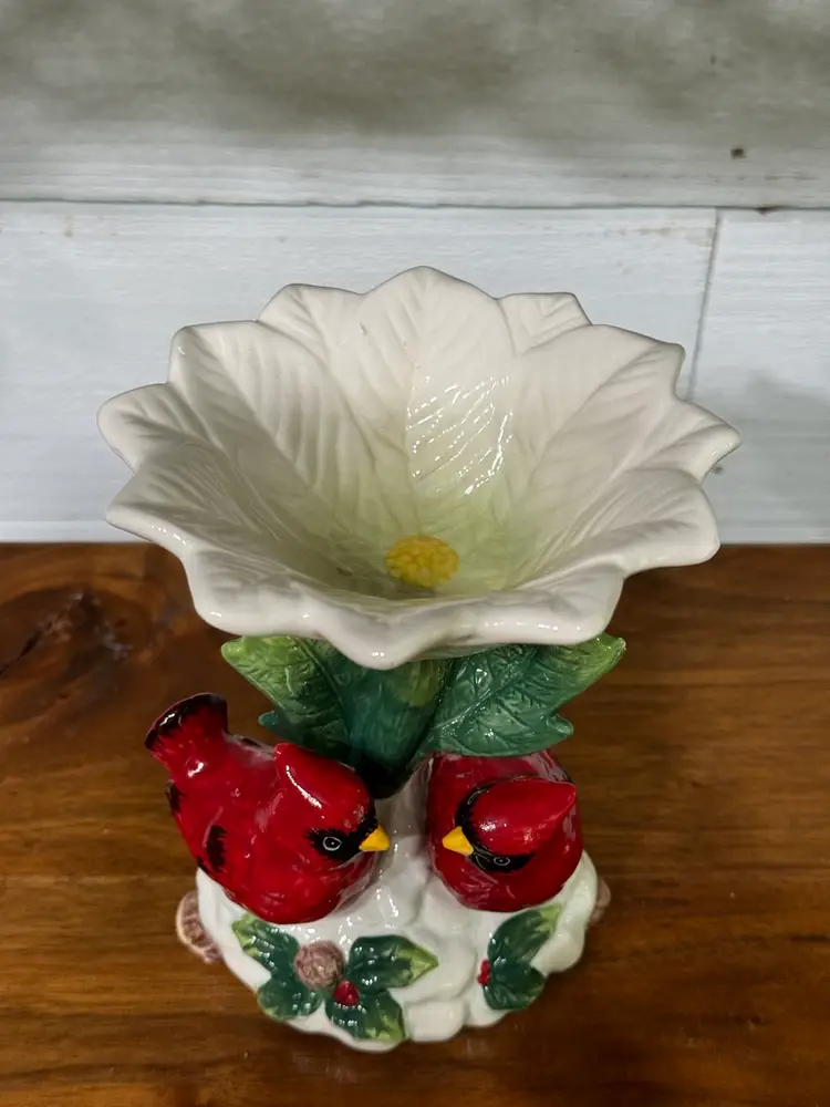 Two Cardinals Under A Flower. Trinket Dish Christmas