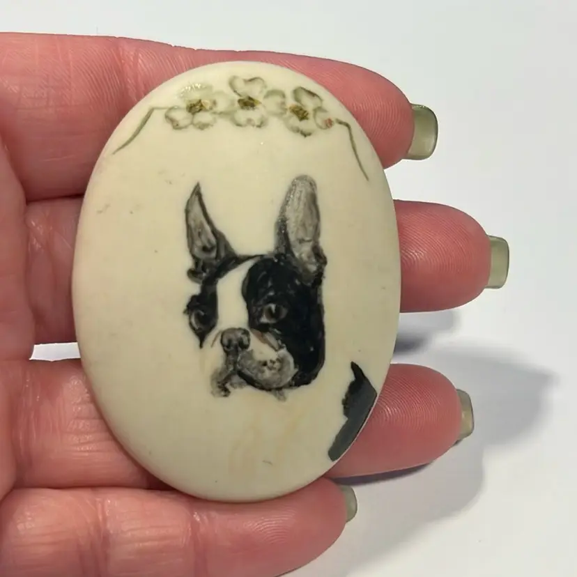 Boston Terrier Vtg. Brooch Hand Painted | 1.25”