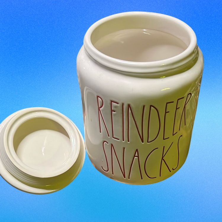 15. rae dunn reindeer snacks cookie jar canister