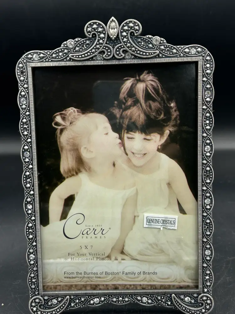 NIB Vintage Ornate Silver Tone Carr Picture Frame With Real Crystals