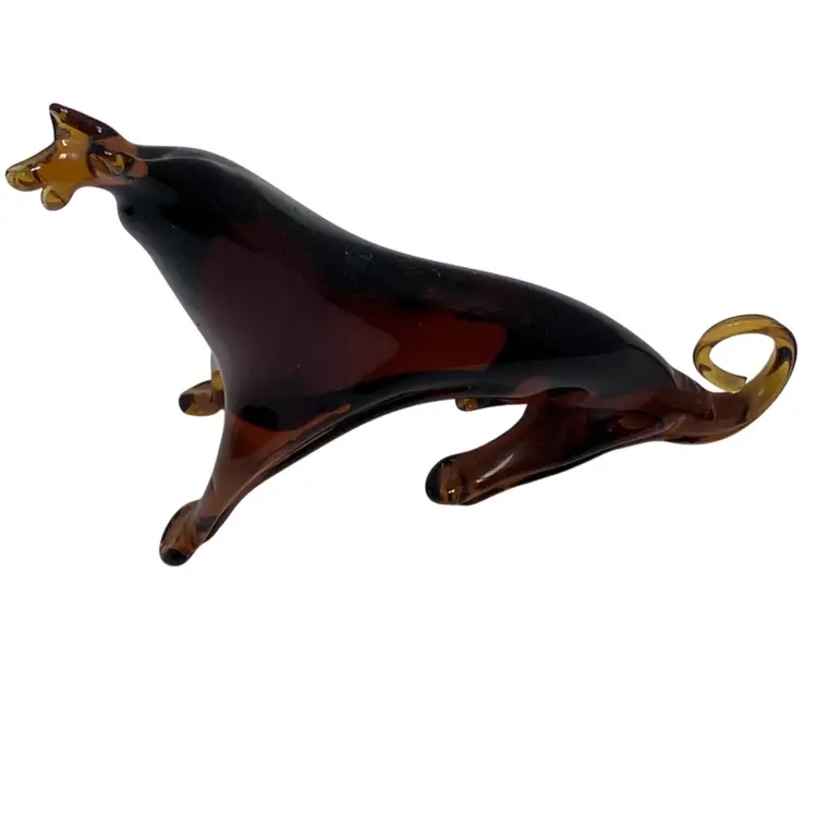 Hand Blown Amber Glass Bull Figurine Mallorca Spain 1970s Lafiore Gordiola Menestralis Collectibles