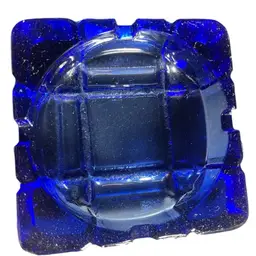 Art Deco Vintage Cobalt Blue Glass Ashtray Square Design