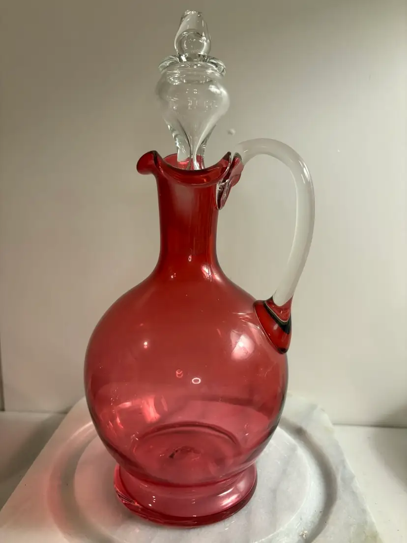 Vintage Hand Blown Cranberry Decanter With Stopper