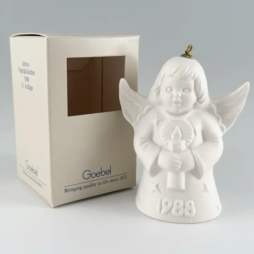 Goebel Angel Bell Candle Bearer Christmas Ornament, White Bisque Porcelain, Vintage 1988, Made in Germany
