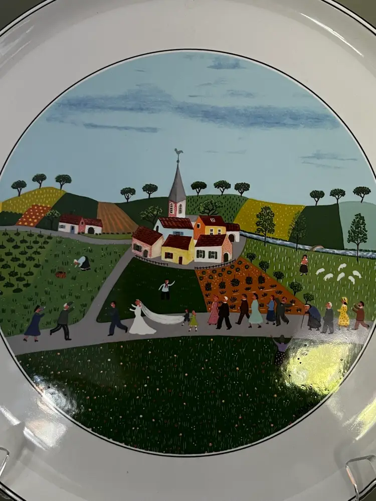 Villeroy Boch Design Naif Wedding Platter 12.5" Handled Cake Plate Signed LaPlau