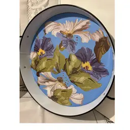 Up-Cycled By Me Metal Blue White Florals Tray 12.5”