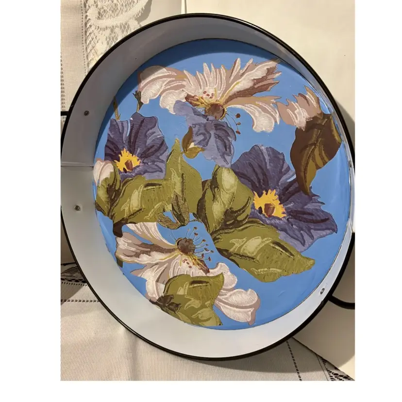 Up-Cycled By Me Metal Blue White Florals Tray 12.5”