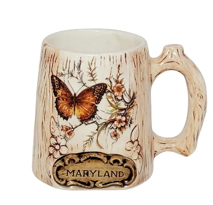 Vtg Treasure Craft Maryland Coffee Tea Cup Mug Butterfly Made in USA Ceramic