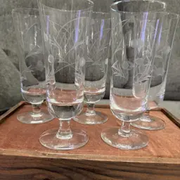 Vintage Thistle Etched Wine Glasses. Set Of 5