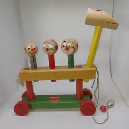 Vintage West Germany Original Showanek Wooden Horse Clown Hammer Toy 1950s