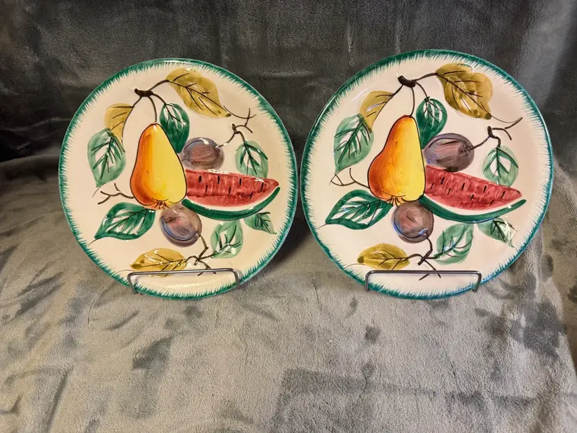 Vintage Set/2 NPS Italy Hand Painted Art Pottery Luncheon Dessert Salad Plate