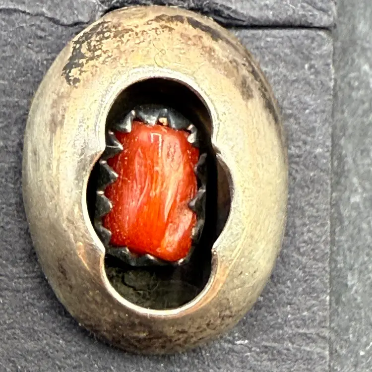 Native American Coral And Sterling Silver Clip On Earrings