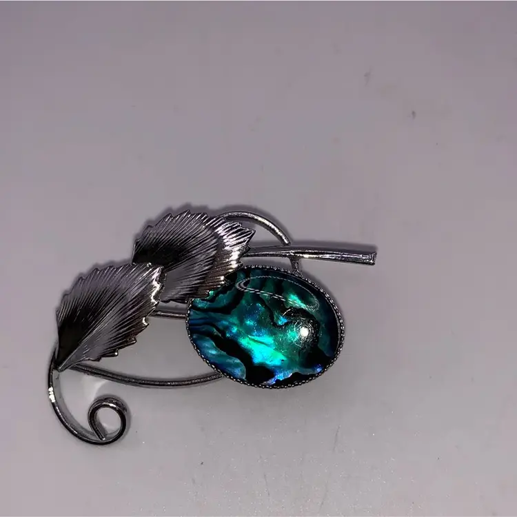 Abalone Leaf Silver Toned Brooch