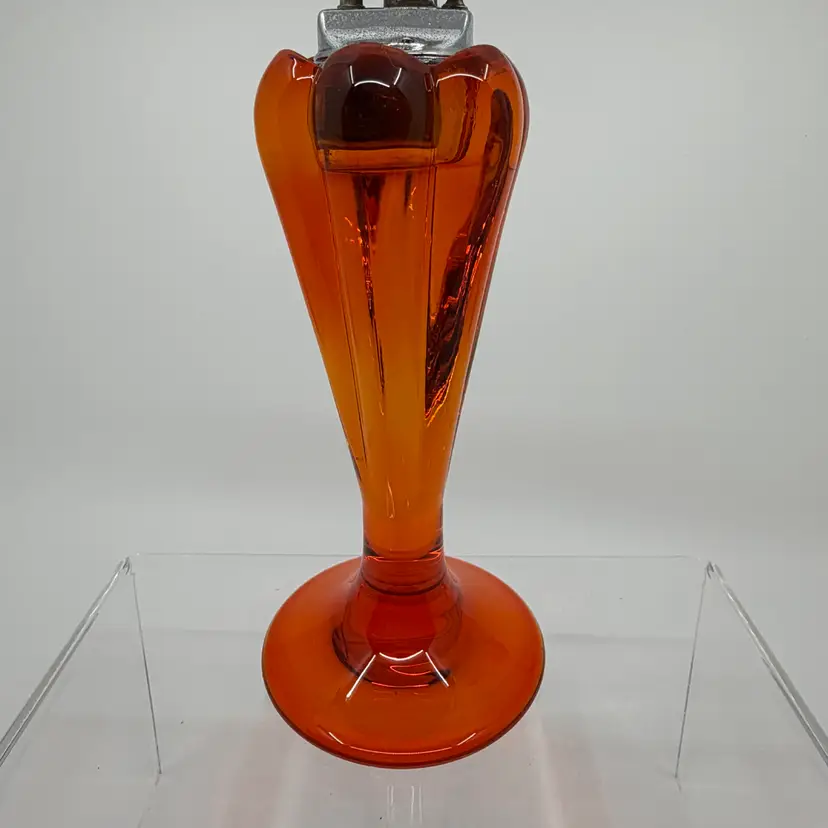 Vintage Art Deco Orange/amber Glass Table Cigar-cigarette Lighter Untested