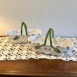 Beautiful Vintage Capodimonte Christmas Basket: Handmade Italian Ceramic Holly Berry Decor   13”x6”x8”