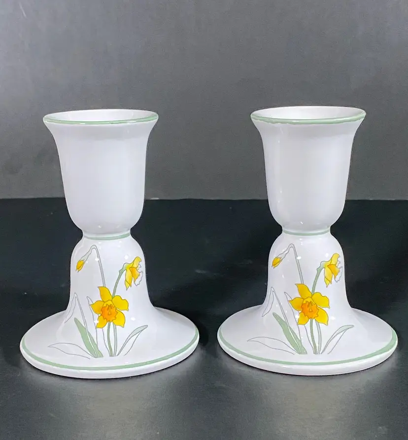 *VTG* Block Bernarda Daffodil Candlestick Holders Set of 2 by Mary Lou Goertzen
