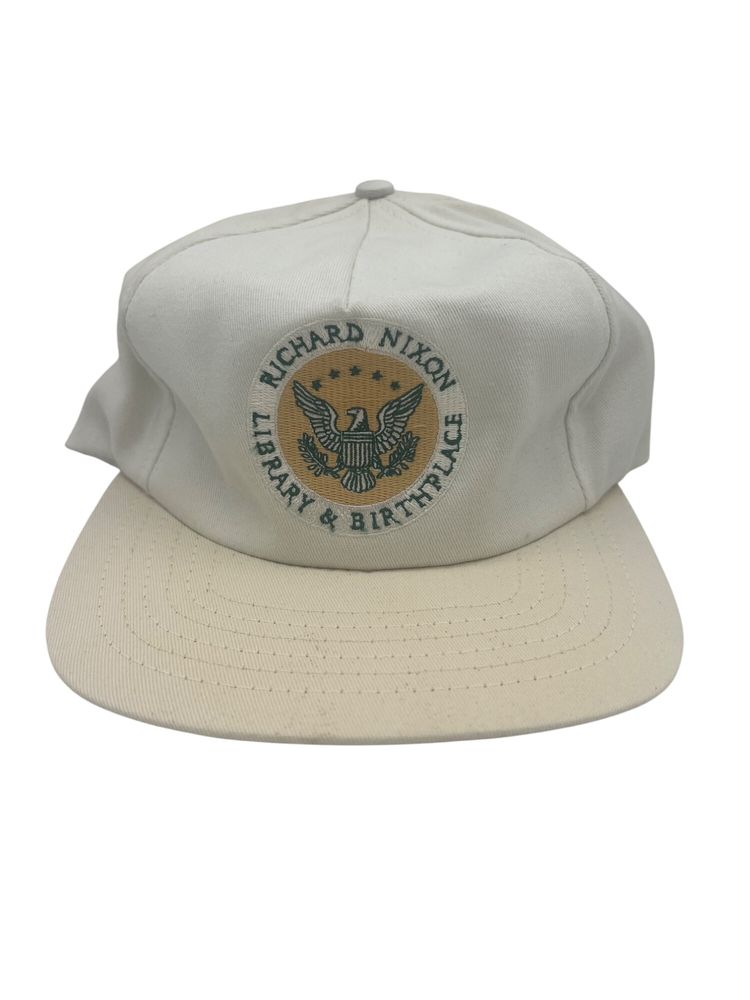 Vintage 90s Richard Nixon Library & Birthplace Strapback Hat Eagle Patch Cap USA