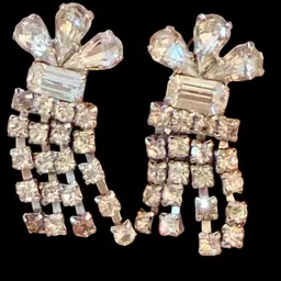 Art Deco Style Rhinestone Dangle French Wire Earrings 1.75”