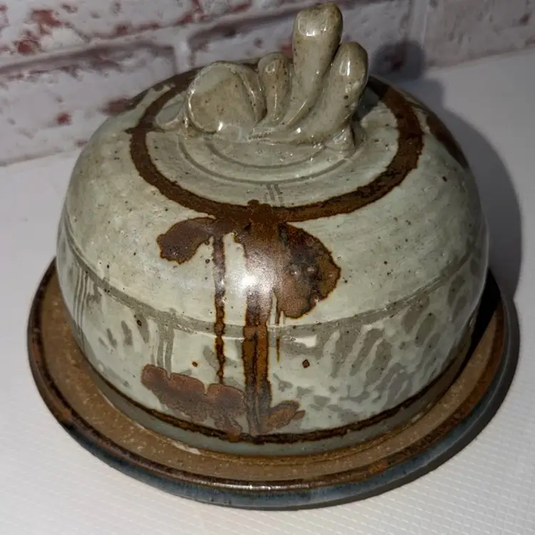 handmade Pottery butter dish, also referred to as a butter keeper or butter crock.