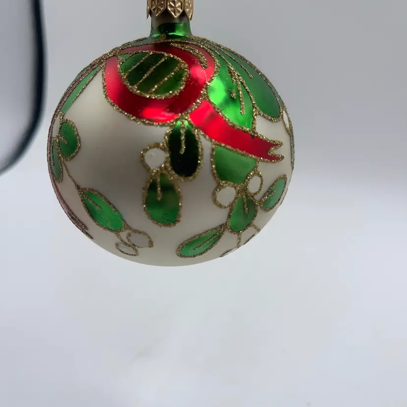 Department 56 3 Inch Blown Glass Ornament Greens, Red White Glitter