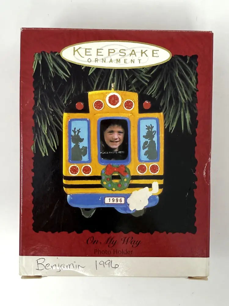 Yellow School Bus Photo Ornament 1996 Hallmark Keepsake