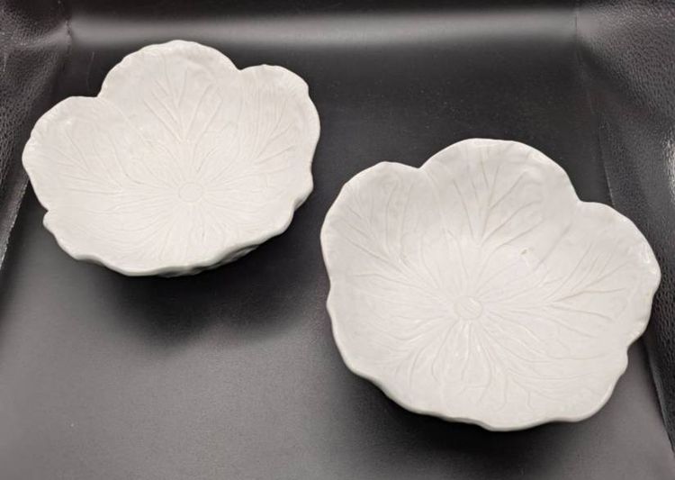 Bordallo Pinheiro Soup, Cereal Bowl White Cabbage Majolica Set of 2 -7 inch