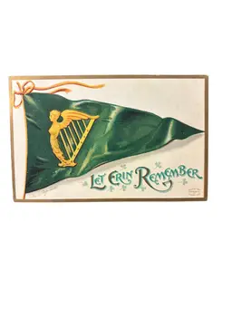 Clapsaddle St. Patrick's Day Postcard Irish Flag Let Erin Remember Celtic Harp
