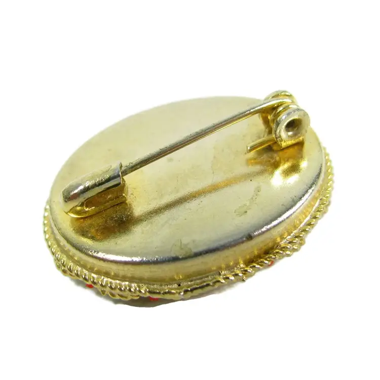 Vintage ITALIAN Mosaic Floral Pin Black Blue Orange Flowers Italy Brooch