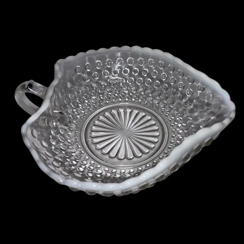 Anchor Hocking Heart Dish Moonstone Opalescent Hobnail Vintage Glass