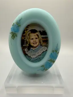 Fenton Blue Satin (Barely Blue) Small Oval Picture Frame Hand Painted