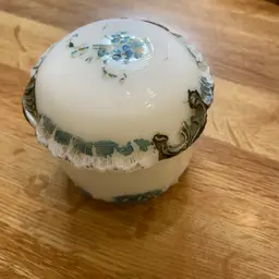 Victorian Milk glass Dresser jar 3” Tall