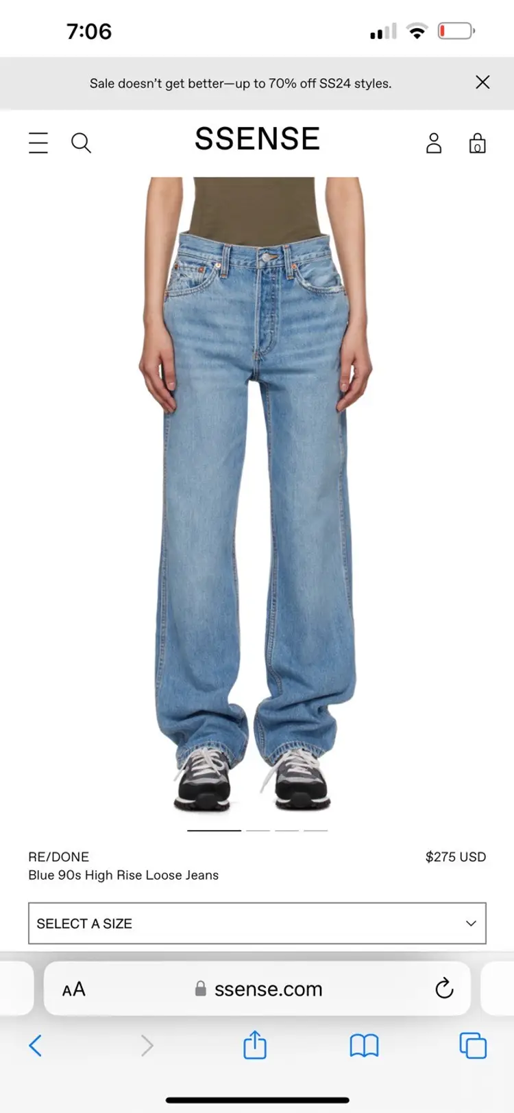 NWT ReDone 90s High Rise Long Loose Jeans Worn Blue